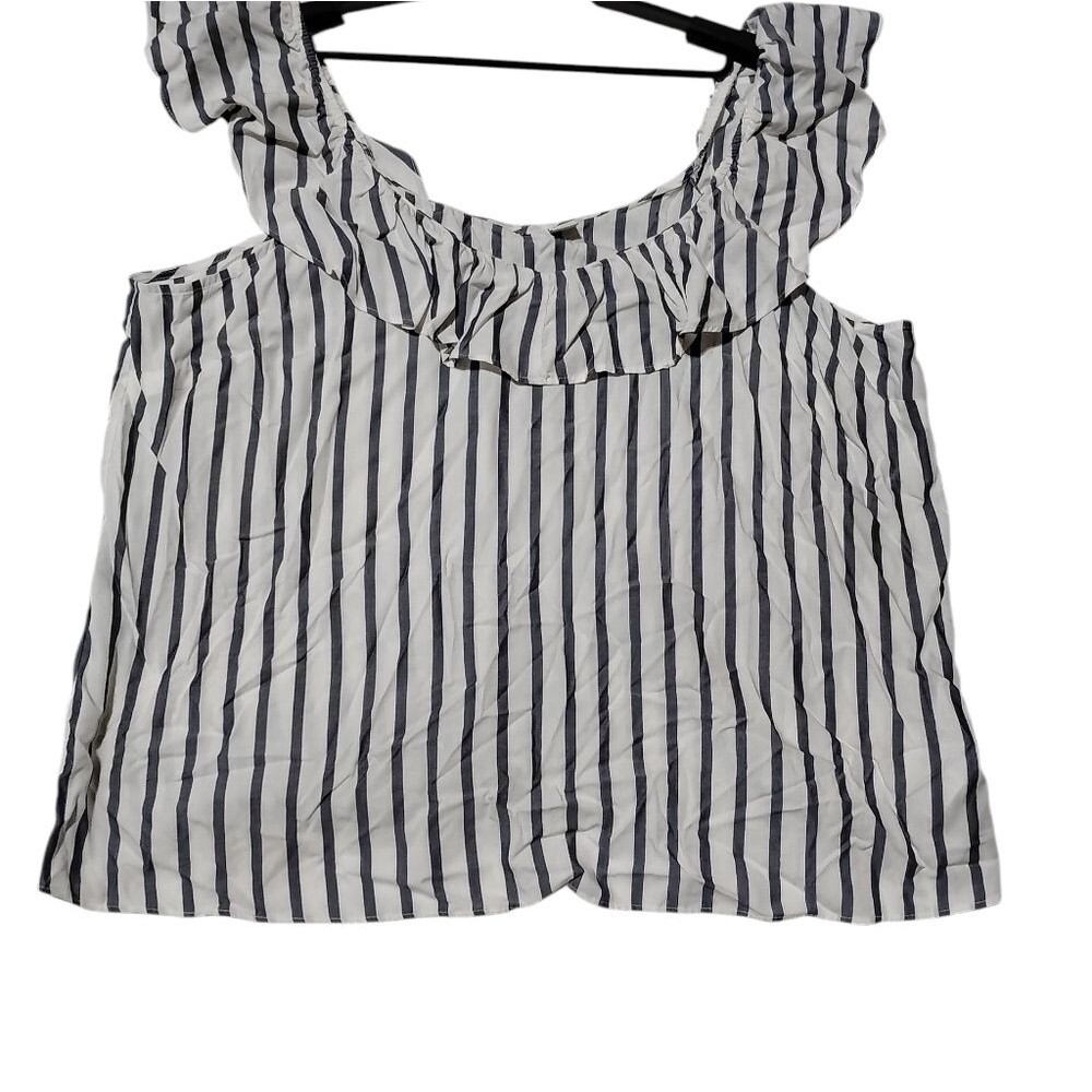 Old Navy White Blue Striped Ruffle Blouse Tank XXL